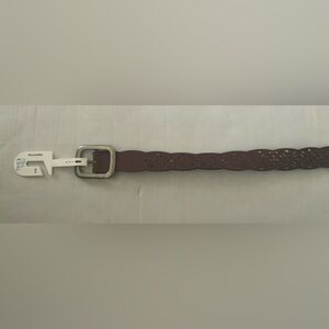 Time and Tru Brown Reversible Laser-Cut Leather Belt with Silver Buckle